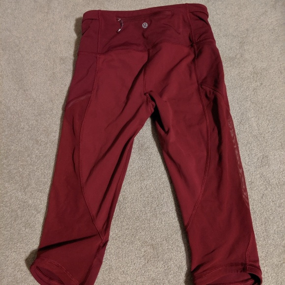 lululemon athletica Pants - Lululemon Burgundy Running Capri Mesh insert 6